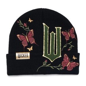 Wicked Women's Spellbinding Cuffed Beanie NEW Black Green Gold Butterflies